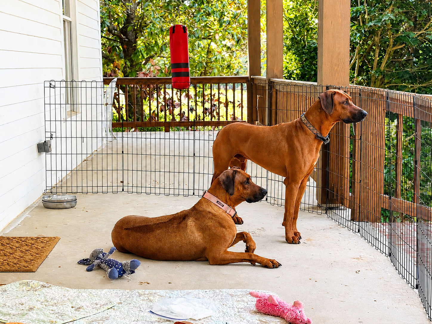 Delilah and Samson together on the porch